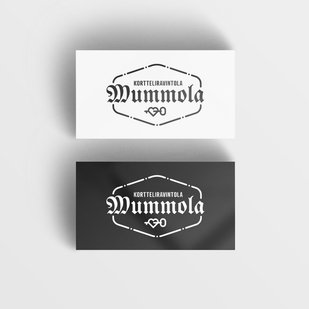 Kortteliravintola Mummolan logo mustana sekä valkoisena.